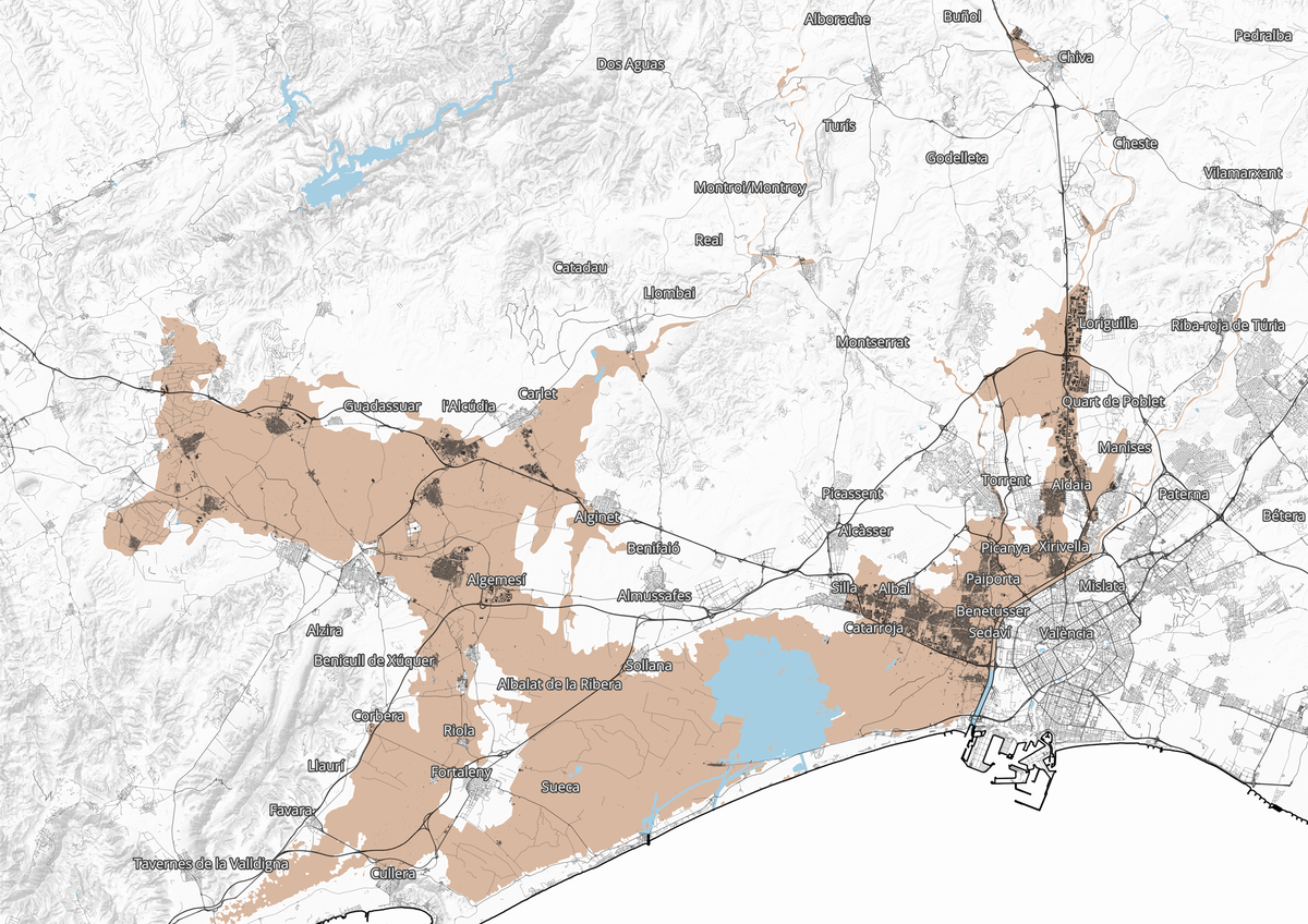 El mapa del alcance de la DANA de Valencia afecta ya a 130.000 viviendas